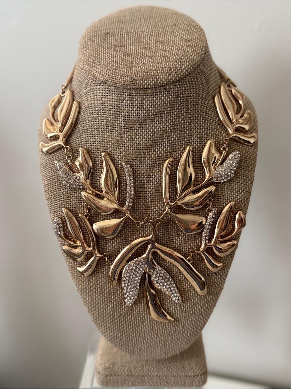 Torrid Gold Tone Botanical Leaf Bib Statement Necklace Rhinestone Pavé NWT